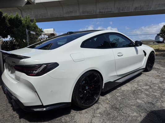 Ceramic coating with a 5-7 year warranty that gets registered  with carfax to add more value to your vehicle - This 2024 bmw m4 came in with water spots and scratches that needed to be removed before laying down our premium ceramic coatings