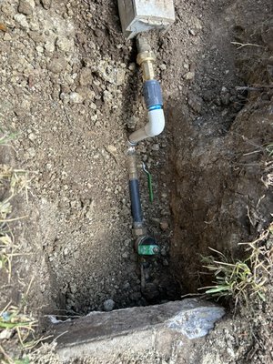 Water service re-route - This home is one side of a duplex and had a huge water leak due to tree roots breaking the existing PVC line. We have the homeowner options to repair or replace the line and they decided to replace it. We were able to route the new line as far away from the problem roots as possible and restored water to the home.