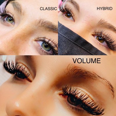 Lash extensions! - Here are examples of classic, hybrid and volume on 3 of our clients