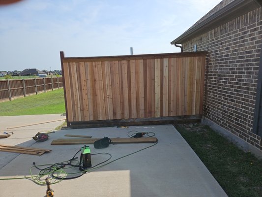 start on the privacy entrance with a double gate - the old fence was blown down buy storm so we are building a new fence with the gates customer really wants and we are here to make customer happy start on the privacy entrance with a double gate - the old fence was blown down buy storm so we are building a new fence with the gates customer really wants and we are here to make customer happy