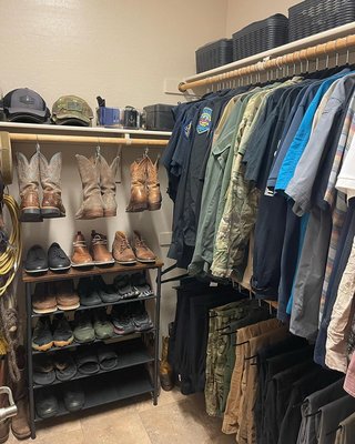 Master Closet - Peoria, AZ - This closet is in a home located in the Vistancia Community in North Peoria. Due to the home being a little older, the master closet is fairly small. This couple struggled to make sense of their space. I created them designated spaces for their own clothing and accessories and utilized the space they had available to its full potential. Master Closet - Peoria, AZ - This closet is in a home located in the Vistancia Community in North Peoria. Due to the home being a little older, the master closet is fairly small. This couple struggled to make sense of their space. I created them designated spaces for their own clothing and accessories and utilized the space they had available to its full potential.
