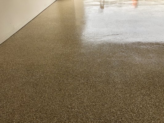 Garage Floor Makeover 2023 - We dressed up this garage floor which was simply plain and drab. Not only does the floor protect against fluids, it increases the value of the home and just simply looks great! Another satisfied customer! Garage Floor Makeover 2023 - We dressed up this garage floor which was simply plain and drab. Not only does the floor protect against fluids, it increases the value of the home and just simply looks great! Another satisfied customer!