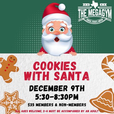 Cookies with Santa 🎅🏻🍪 - Cookies with Santa 🎅🏻🍪
🕰December 9th from 5:30-8:30pm
💲It is $35 for members & non-members
🍪Decorate Christmas cookies with Santa
📸Get a picture with Santa to take home
🤸🏻♂️Some open gym time
🎄 Wear your favorite Christmas pajamas
👶🏼 Ages 2-4 must be accompanied by an adult.
💻 Registration is now live via your parent portal or by clicking the link below:
https://app.iclasspro.com/portal/themegagym/camps/2
‼️Spaces are limited. Late registrations will not be approved this event. Registration ends December 3rd or whenever the event fills‼️
We hope to see you there 🎅🏻🤶🏻
If you have any questions feel free to email us at
📧themegagym@gmail.com Cookies with Santa 🎅🏻🍪 - Cookies with Santa 🎅🏻🍪
🕰December 9th from 5:30-8:30pm
💲It is $35 for members & non-members
🍪Decorate Christmas cookies with Santa
📸Get a picture with Santa to take home
🤸🏻♂️Some open gym time
🎄 Wear your favorite Christmas pajamas
👶🏼 Ages 2-4 must be accompanied by an adult.
💻 Registration is now live via your parent portal or by clicking the link below:
https://app.iclasspro.com/portal/themegagym/camps/2
‼️Spaces are limited. Late registrations will not be approved this event. Registration ends December 3rd or whenever the event fills‼️
We hope to see you there 🎅🏻🤶🏻
If you have any questions feel free to email us at
📧themegagym@gmail.com