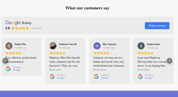 Our Happy Customers - Highway Men Moving wants to express gratitude to our valued clients. Thank you for choosing us to be part of your moving story. Your satisfaction is our success!