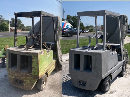 Sandblasting - This forklift was sandblasted using fine sand. We have a blast location or you can bring your projects to us. Sandblasting - This forklift was sandblasted using fine sand. We have a blast location or you can bring your projects to us.