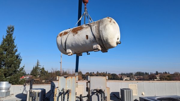 Water heater holding tank replacement - This old leaky tank was removed at Brookdale retirement home at City of Lodi CA, and installed a new one Water heater holding tank replacement - This old leaky tank was removed at Brookdale retirement home at City of Lodi CA, and installed a new one