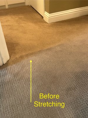 Carpet stretching repair & deep steam cleaning - This was fun project we helped a customer complete during their move out. All the work took about 2.5 hour's  to complete. Give us a call for you repairs, stretching or carpet cleaning needs.