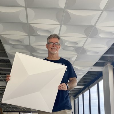 Installing Brutal Tiles - Brutal tiles are dynamic, three-dimensional, and reversible. They can be flipped and rotated, combined and swapped in a near-infinite array of tile combinations. Our tiles are also optimal for dramatic lighting effects. Spotlights, high hats, and RGB LED strips can be used around the periphery of the ceiling to create alternately contrasting and colorful ceilingscapes. Super easy to install. Class A Fire rated for commercial or residential use. Installing Brutal Tiles - Brutal tiles are dynamic, three-dimensional, and reversible. They can be flipped and rotated, combined and swapped in a near-infinite array of tile combinations. Our tiles are also optimal for dramatic lighting effects. Spotlights, high hats, and RGB LED strips can be used around the periphery of the ceiling to create alternately contrasting and colorful ceilingscapes. Super easy to install. Class A Fire rated for commercial or residential use.