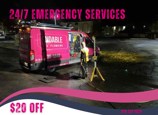 24/7 Emergency Services - Got a plumbing emergency. Dependable Rooter and Plumbing has reliable emergency plumbing services available for you 24/7. Don't let emergencies stress you out. Call us today at (916) 570-7009 and enjoy $20 OfFF on the emergency service.
Also, ask us about: repiping, water heaters, outdoor drain cleaning, drain clogs, toilet installation, and sewer service. 24/7 Emergency Services - Got a plumbing emergency. Dependable Rooter and Plumbing has reliable emergency plumbing services available for you 24/7. Don't let emergencies stress you out. Call us today at (916) 570-7009 and enjoy $20 OfFF on the emergency service.
Also, ask us about: repiping, water heaters, outdoor drain cleaning, drain clogs, toilet installation, and sewer service.