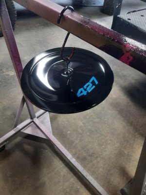 Air cleaner and valve covers - Customer wanted parts to be sandblasted, and powder coated black. The 427 is custom. Air cleaner and valve covers - Customer wanted parts to be sandblasted, and powder coated black. The 427 is custom.