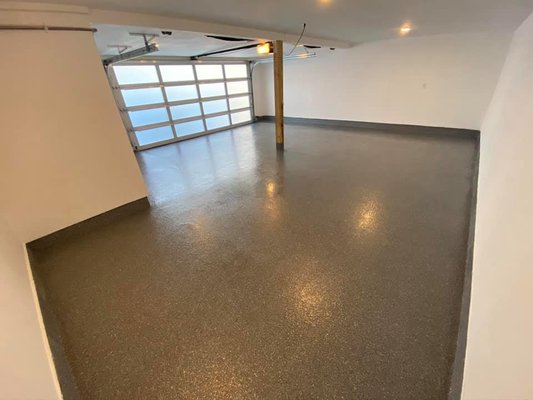 Epoxy floor - Construct epoxy floor in garage.  Epoxy flakes finish “Shale”