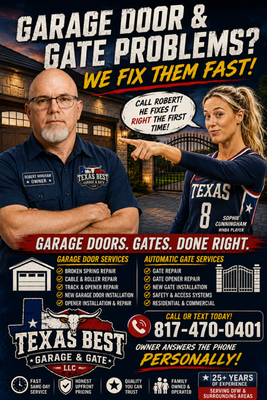 Serving the Entire DFW Metroplex - Trusted Garage Door & Gate Professionals
Serving the Entire DFW Metroplex
Garage Door & Gate Repair and Installation Experts — Fast Service, Local Technicians, Guaranteed Results. Serving the Entire DFW Metroplex - Trusted Garage Door & Gate Professionals
Serving the Entire DFW Metroplex
Garage Door & Gate Repair and Installation Experts — Fast Service, Local Technicians, Guaranteed Results.