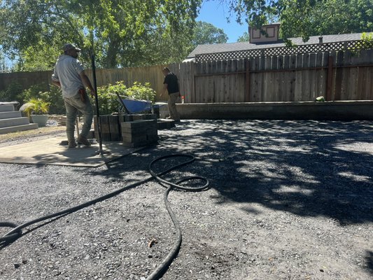D.G. Patio and retaining wall - This work was done last week, we remove piles of dirt, Install the retaining wall, patio with pavers and pergola, we also did the D.G. Patio and fire pit.