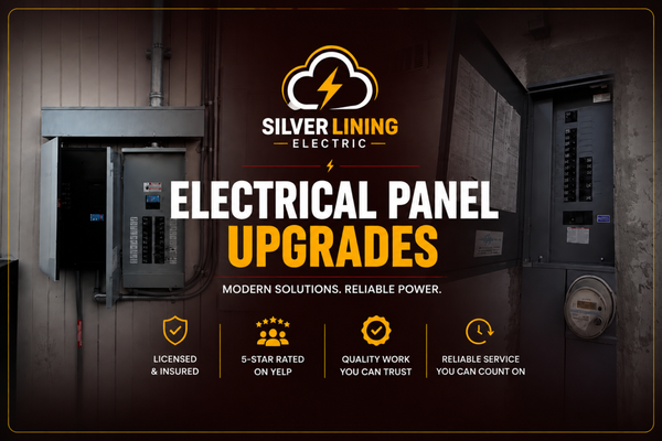 Electrical Panel Upgrades - Silver Lining Electric provides professional electrical panel upgrades for homeowners needing safer, more reliable power. From replacing outdated panels to increasing electrical capacity for modern appliances, EV chargers, and home upgrades, our team delivers clean, professional installations built for your home’s electrical needs. Electrical Panel Upgrades - Silver Lining Electric provides professional electrical panel upgrades for homeowners needing safer, more reliable power. From replacing outdated panels to increasing electrical capacity for modern appliances, EV chargers, and home upgrades, our team delivers clean, professional installations built for your home’s electrical needs.