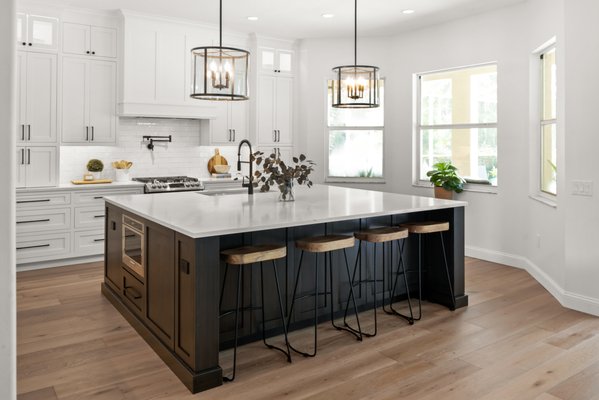 Transitional Kitchen with XL Island - This incredible remodel features an XL kitchen island that got over 1 million views on Instagram.