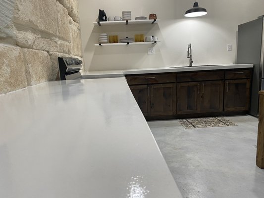 White epoxy, black glitter/ liquid Diamonds - This was a tough project, customer had had another company attempt to install a white marble style epoxy but failed leaving behind massive lumps of grey.
We were able to mitigate the lumps and flood the surface well enough to cover up these ugly blobs!
End look was a White Epoxy with black glitter sprayed with liquid diamonds metallic. White epoxy, black glitter/ liquid Diamonds - This was a tough project, customer had had another company attempt to install a white marble style epoxy but failed leaving behind massive lumps of grey.
We were able to mitigate the lumps and flood the surface well enough to cover up these ugly blobs!
End look was a White Epoxy with black glitter sprayed with liquid diamonds metallic.