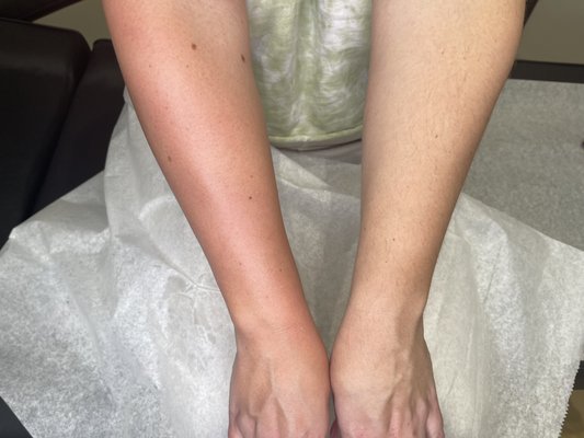 Arm waxing - Waxing helps to remove surface dead skin cells and unwanted hair, arm waxing is a favorite summertime service. Hair typically grows back within 2-3 weeks but is visibly thinner and more sparse.