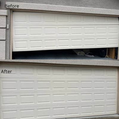 Off truck fix - This costumer crushed in to his door and took it off the trucks after 45 minutes we were out and door worked perfectly!