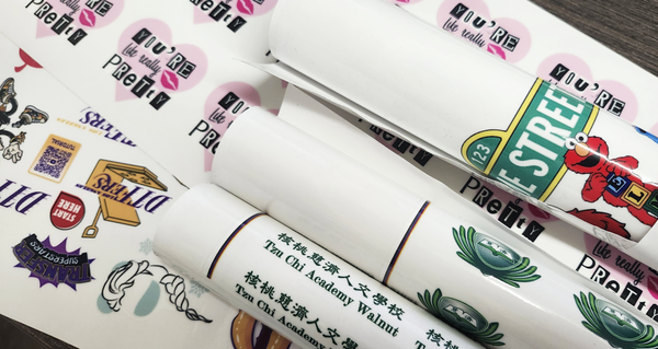 UV Direct to Film "UV DTF" Transfers - Our UV DTF can be used similar to how a sticker or vinyl would be placed. UV DTFs do not required a Heat Press so you can place them on any hard surfaces like a tumbler, cup, helmet, etc. Our UV DTFs are Dishwasher Safe and Microwave Safe.