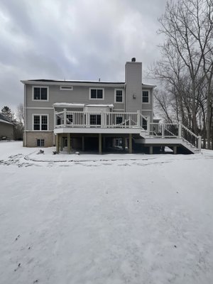 We Build in Winter! Enjoy your deck at the fist sign of spring. - Winter Wonderland Deck in Lake Orion! ❄️

Michigan winters are no match for our innovative building techniques! 🌨️ This stunning deck in Lake Orion features Trex Foggy Wharf decking boards, white fascia, white railings, and black balusters, bringing timeless elegance to this snowy scene.

At Custom Deck Creations, we don’t let the cold slow us down. Whether it’s sunny summer days or the chill of winter, we’re dedicated to creating outdoor spaces you’ll love year-round. 

Ready to enjoy your deck in time for spring? Let’s make it happen—no matter the season!