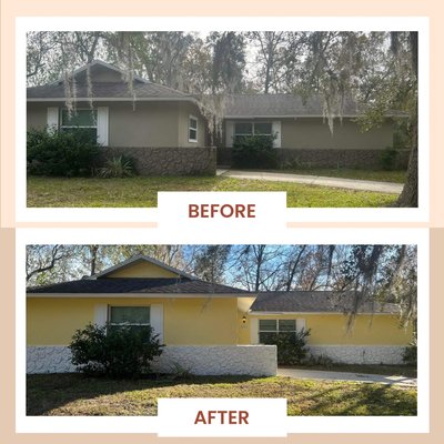 Exterior (and interior) painting on a home in Gainesville, FL - Although we may not have chosen the exterior color, the finished product made the customer satisfied which is always our main focus and concern! We will follow up with interior photos which included many different colors, trim, and ceiling painting. Exterior (and interior) painting on a home in Gainesville, FL - Although we may not have chosen the exterior color, the finished product made the customer satisfied which is always our main focus and concern! We will follow up with interior photos which included many different colors, trim, and ceiling painting.