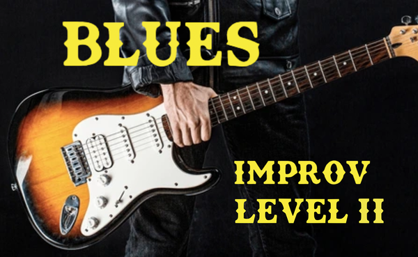 Blues Improvisation Level II Class - The Blues has been the inspiration for nearly every modern musical style from rock to funk to jazz. Learn the fundamentals of this pivotal genre that influenced such players as Jimi Hendrix, B. B. King, Eric Clapton, John Mayer, Stevie Ray Vaughn, Jeff Beck and many, many more.
In Blues Improvisation Level II, students will expand on the subjects learned in Level I. Other subjects they will learn are:
- The Traditional Jazz and the Coltrane Turnarounds for 12-Bar blues learned in Level I
- Classic embellishments to the form to get the original blues sound
- The theory and usage of basic passing chords
- Expand on swing feel developed in Level I
- 10 new blues licks
- How to improvise using pick-ups notes.
- And more... Blues Improvisation Level II Class - The Blues has been the inspiration for nearly every modern musical style from rock to funk to jazz. Learn the fundamentals of this pivotal genre that influenced such players as Jimi Hendrix, B. B. King, Eric Clapton, John Mayer, Stevie Ray Vaughn, Jeff Beck and many, many more.
In Blues Improvisation Level II, students will expand on the subjects learned in Level I. Other subjects they will learn are:
- The Traditional Jazz and the Coltrane Turnarounds for 12-Bar blues learned in Level I
- Classic embellishments to the form to get the original blues sound
- The theory and usage of basic passing chords
- Expand on swing feel developed in Level I
- 10 new blues licks
- How to improvise using pick-ups notes.
- And more...