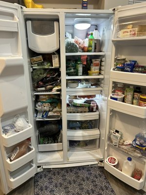 Refrigerator DEEP clean - Despite the mix of fresh and expired items, the fridge exudes cleanliness with its shiny surfaces, freshly scrubbed walls, and absence of unpleasant odors, creating a stark contrast between the good and expired food.