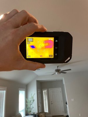 Ceiling Leak Inspection in North Austin Home - Ceiling Leak Inspection in North Austin Home
A homeowner in North Austin reported a ceiling leak. All Nation Restoration responded with a thermal imaging scan and moisture inspection, which revealed hidden water damage behind the drywall and across the ceiling. Our advanced tools helped identify the full extent of the issue quickly, allowing for targeted repairs and drying.