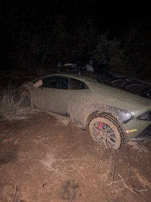 Lamborghini/ F-150 Recovery - A 2024 Lamborghini Huracan and 2022 Ford F-150 Super duty sunk down to their frames in mud. We were able to use our skills to recover the Lamborghini and a Ford F-150 from deep mud, using precision, care, and the right equipment to ensure both vehicles were safely extracted without damage. The team worked efficiently, showcasing expertise and attention to detail as they handled the high-end sports car and rugged truck with equal professionalism.
