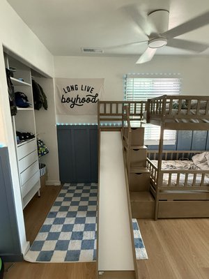 Boys Room Remodel - We transformed this outdated boys’ room into a custom, functional space designed to grow with the family. The project included removing the popcorn ceiling, installing new flooring and modern baseboards, building custom furniture, repairing and preparing the walls, and applying fresh paint throughout. Every detail was completed with quality craftsmanship to create a clean, durable, and stylish room that maximizes both comfort and storage. Another successful remodel completed by MT Property Solutions Boys Room Remodel - We transformed this outdated boys’ room into a custom, functional space designed to grow with the family. The project included removing the popcorn ceiling, installing new flooring and modern baseboards, building custom furniture, repairing and preparing the walls, and applying fresh paint throughout. Every detail was completed with quality craftsmanship to create a clean, durable, and stylish room that maximizes both comfort and storage. Another successful remodel completed by MT Property Solutions