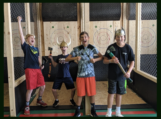 Fun For The Whole Family! Book Online! - AXE THROWING IS FUN FOR EVERYONE! Ages 10+ can learn how to throw axes with us here at valhalla. Anyone under the age of 18 must be accompanied by an adult. Fun For The Whole Family! Book Online! - AXE THROWING IS FUN FOR EVERYONE! Ages 10+ can learn how to throw axes with us here at valhalla. Anyone under the age of 18 must be accompanied by an adult.