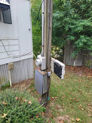 power pole replacement - ordered pole, pulled permit, scheduled disconnect with power company and inspection with building department. completed work and passed inspection. power was restored. power pole replacement - ordered pole, pulled permit, scheduled disconnect with power company and inspection with building department. completed work and passed inspection. power was restored.
