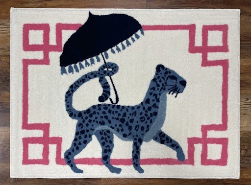 33"x45" Hand Tufted Chinoiserie Cheetah Area Rug - 33"x45" hand-tufted Chinoiserie Cheetah area rug. Meticulously hand-made with 100% wool yarn. Backed with premium non-slip attached backing & bound with matching serge tape. This gorgeous rug would make a great gift for yourself or anyone else!