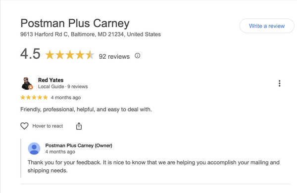 Google Reviews! - Thank you for considering Postman Plus Carney. We appreciate your understanding as we continue to grow our Yelp reviews organically. In the meantime checkout what others have said about service elsewhere online.
