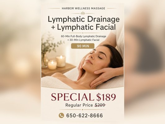 Lymphatic Drainage + Facial Special - * 60-Min Gentle Full-Body Lymphatic Drainage
* 30-Min Lymphatic Facial
* Helps Reduce Puffiness & Promote Relaxation