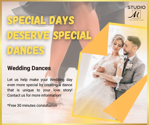 Wedding Dance - Looking to make your special day extra amazing? We got you!
We can help you make your First Dance one to be remembered. Contact us to find out more!
#StudioMBallroom #WeddingDance #FirstDance #LoveStory #WeddingSeason Wedding Dance - Looking to make your special day extra amazing? We got you!
We can help you make your First Dance one to be remembered. Contact us to find out more!
#StudioMBallroom #WeddingDance #FirstDance #LoveStory #WeddingSeason