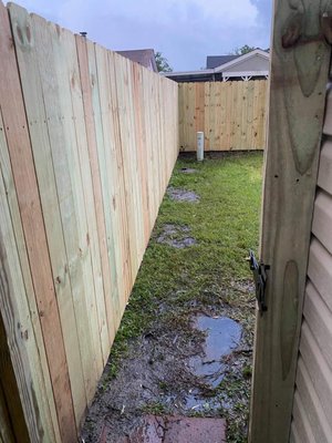 Fence Repair - This customers fence was damaged due to hurricane IDA. We also did the demolition work on this fence as well. New holes for the posts, and made a new door. Fence Repair - This customers fence was damaged due to hurricane IDA. We also did the demolition work on this fence as well. New holes for the posts, and made a new door.