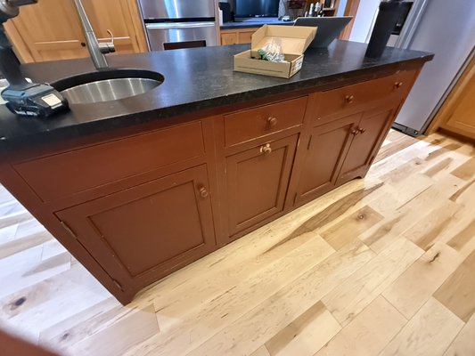 Cabinet refinishing - Unfortunately, I didn’t get any before pics with the doors on. The doors were the same red color. All cabinets are sprayed to mimic a factory finish. Doors and drawer faces are done off site at my shop and cabinet bases are masked off and sprayed in your home Cabinet refinishing - Unfortunately, I didn’t get any before pics with the doors on. The doors were the same red color. All cabinets are sprayed to mimic a factory finish. Doors and drawer faces are done off site at my shop and cabinet bases are masked off and sprayed in your home