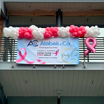 Cancer Walk Corporate Event 2024 - Small corporate Cancer Walk with additional tent decorations.
Picture 1: Hanging organic garland, customized corporate banner, additional mylar.
Picture 2: The corporate tent setup has a custom logo on the column topper.
Picture 3: Corporate tent organic backdrop
Picture 4: High quality Mylar "Pink Ribbon" Cancer Walk Corporate Event 2024 - Small corporate Cancer Walk with additional tent decorations.
Picture 1: Hanging organic garland, customized corporate banner, additional mylar.
Picture 2: The corporate tent setup has a custom logo on the column topper.
Picture 3: Corporate tent organic backdrop
Picture 4: High quality Mylar "Pink Ribbon"