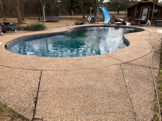 Pool Overlay - Many pools in central Texas have old, unleveled and cracked decking. Instead of ripping it out and replacing we overlay it with Travertino pavers. This is so much easier to walk on and looks great! Pool Overlay - Many pools in central Texas have old, unleveled and cracked decking. Instead of ripping it out and replacing we overlay it with Travertino pavers. This is so much easier to walk on and looks great!