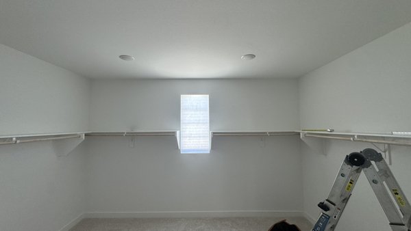Closet upgrade - layer of shelves and small rod addition - Brand new walk-in closet with a lot of space that wasn’t being utilized. Customer knew exactly what they wanted to put on the high shelf so we set the height to fit what they would be storing. Used melamine shelving, cut to size , anchored brackets to studs, and sealed up with some interior caulking for the finishing touch. Closet upgrade - layer of shelves and small rod addition - Brand new walk-in closet with a lot of space that wasn’t being utilized. Customer knew exactly what they wanted to put on the high shelf so we set the height to fit what they would be storing. Used melamine shelving, cut to size , anchored brackets to studs, and sealed up with some interior caulking for the finishing touch.