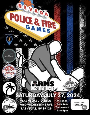 Police and Fire Games - We will be hosting the 2024 Police and Fire Games Grappling Tournament here at Las Vegas Jiu-Jitsu! This is the annual David VanBuskirk Grappling tournament open to all Officers and Firefighters. Already jumping on board to sponsor the event with prizes to raffle off to the competitors are: Toehold with some amazing prizes, Arms Unlimited with two $350 gift cards, Figaro's Barbershop with five $100 gift cards, PRIME with a hydration and energy drink station, Blue Line Construction with a $100 gift card to Texas De Brazil, 702Prep with a $100 gift card, Chop's Barbershop with 5 haircuts with beard trim, La Tienda Vintage with two $100 gift cards, On Guard Athletic Performace with Performance bands and Fitness trainer over $100 value, My Movement Physical Therapy with free PT session and much more!!!
THANK YOU TO EVERYONE for sponsoring the event and always supporting Law Enforcement, our Firefighters and anyone involved in Public Safety! Police and Fire Games - We will be hosting the 2024 Police and Fire Games Grappling Tournament here at Las Vegas Jiu-Jitsu! This is the annual David VanBuskirk Grappling tournament open to all Officers and Firefighters. Already jumping on board to sponsor the event with prizes to raffle off to the competitors are: Toehold with some amazing prizes, Arms Unlimited with two $350 gift cards, Figaro's Barbershop with five $100 gift cards, PRIME with a hydration and energy drink station, Blue Line Construction with a $100 gift card to Texas De Brazil, 702Prep with a $100 gift card, Chop's Barbershop with 5 haircuts with beard trim, La Tienda Vintage with two $100 gift cards, On Guard Athletic Performace with Performance bands and Fitness trainer over $100 value, My Movement Physical Therapy with free PT session and much more!!!
THANK YOU TO EVERYONE for sponsoring the event and always supporting Law Enforcement, our Firefighters and anyone involved in Public Safety!