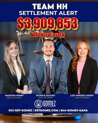 Settlement Alert Team HH - SETTLEMENT ALERT
Team HH secured a $3,909,853 MILLION recovery in a wrongful death case.

These are the type of cases no one should ever go through. No family should ever have to experience the pain of losing a loved one because of someone else’s negligence. 

But when tragedy strikes, having the right team by your side matters. Team HH brought the preparation, dedication, compassion, and relentless fight needed to pursue justice for this family and honor the life of their loved one.

While no amount of money can ever replace a life, accountability matters. Justice matters. And making sure families are heard and supported during the hardest moments of their lives matters most.

If you or someone you know is facing a difficult situation, know that you do not have to go through it alone.