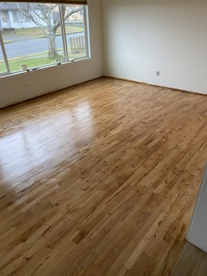 Flooring - Remodel completed with a leveling of master bedroom floor, refinishing of hardwood floor and adding some new paint to the walls and front door