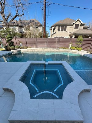 Houston, TX - Complete Remodel:
Plaster - Pebble w/ glass
Retile
Recoping
Re-Deck 
Upgrade Light to 12V LED
