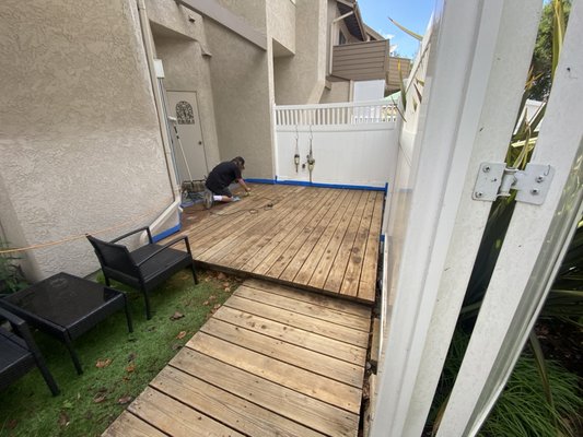 Deck refinishing - A very old deck was in need of a makeover from a longtime client of ours... after pressure washing and sanding the deck we waterproofed it applied the stain and then lastly the sealer to keep it protected for many years to come, this sealer will last over 10 years and keep the wood looking brand new Deck refinishing - A very old deck was in need of a makeover from a longtime client of ours... after pressure washing and sanding the deck we waterproofed it applied the stain and then lastly the sealer to keep it protected for many years to come, this sealer will last over 10 years and keep the wood looking brand new