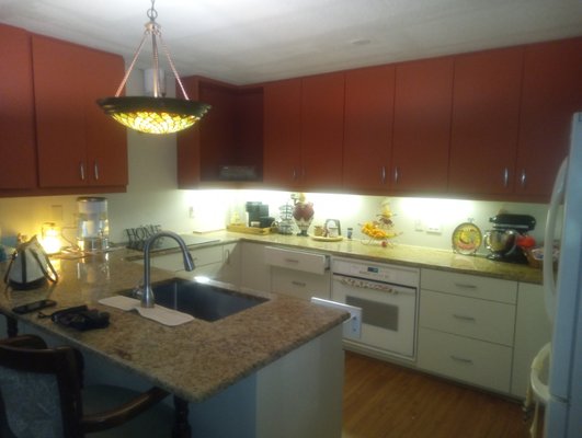 kitchen cabinet painting - these Formica cabinets have been sanded and painted with 4 coats of premium paint and clear coat applied. End results were fantastic kitchen cabinet painting - these Formica cabinets have been sanded and painted with 4 coats of premium paint and clear coat applied. End results were fantastic
