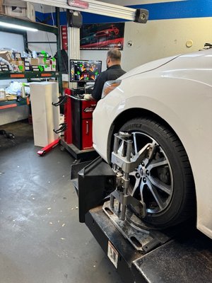 4 Wheel Alignment - 4 Wheel Alignment: Properly aligned wheels helps the longevity of your tires, suspension, and steering components. Also, correct wheel alignment improves your vehicle's handling on the road as well as helping keep you safe while driving.
Some signs that your wheels might be out of alignment are; your vehicle pulling to one side or the other, steering wheel vibration or off center, or uneven tire wear. If you notice any of these indications, you should have an alignment right away. Poor alignment can cause damage to your vehicle and possibly cause safety on the road. Also is wise to have an alignment done when you get new tires, after an accident, or hard pothole and curb impacts.
We have the equipment and technicians to properly check and adjust the alignment of your vehicle. Best to keep those tires in the best shape possible for as long as possible! 4 Wheel Alignment - 4 Wheel Alignment: Properly aligned wheels helps the longevity of your tires, suspension, and steering components. Also, correct wheel alignment improves your vehicle's handling on the road as well as helping keep you safe while driving.
Some signs that your wheels might be out of alignment are; your vehicle pulling to one side or the other, steering wheel vibration or off center, or uneven tire wear. If you notice any of these indications, you should have an alignment right away. Poor alignment can cause damage to your vehicle and possibly cause safety on the road. Also is wise to have an alignment done when you get new tires, after an accident, or hard pothole and curb impacts.
We have the equipment and technicians to properly check and adjust the alignment of your vehicle. Best to keep those tires in the best shape possible for as long as possible!