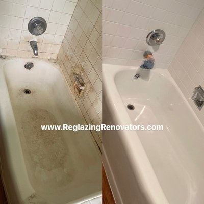 Porcelain Bathtub & Tile Walls brought back to life - Porcelain Bathtub & Tile walls brought back to life. This customer was on the fence about Reglazing but was very happy she moved forward. Porcelain Bathtub & Tile Walls brought back to life - Porcelain Bathtub & Tile walls brought back to life. This customer was on the fence about Reglazing but was very happy she moved forward.