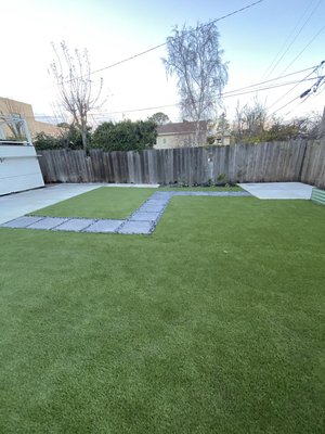 Turf, Concrete - Back Yard, Front Yard Turf Installation with Plants, lighting and pebbles Turf, Concrete - Back Yard, Front Yard Turf Installation with Plants, lighting and pebbles